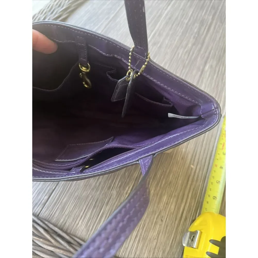 Coach Signature Stripe Satchel With Patent Leather Trim Handbag Purple F25771